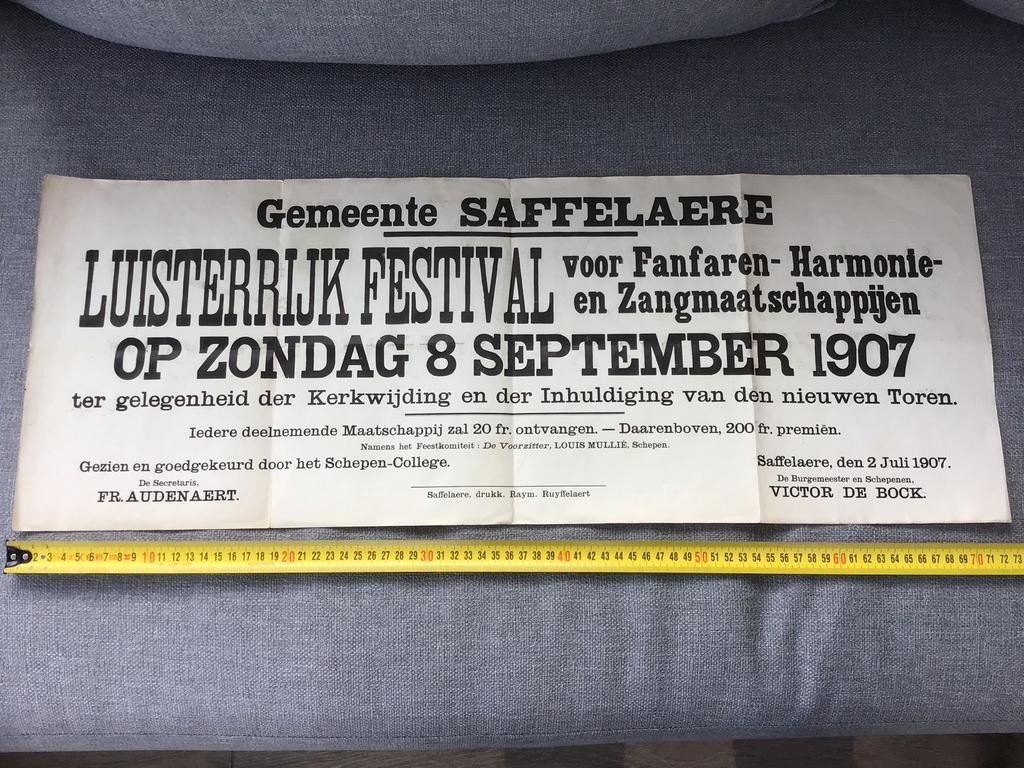 Affiche 1907 Zaffelare Lochristi , waasland Oost-Vlaanderen, Verzamelen, Posters, Zo goed als nieuw, Ophalen of Verzenden