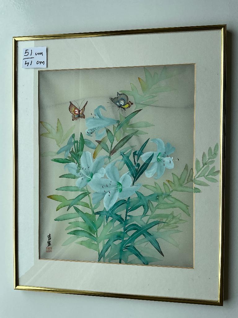 mooi JAPANEES schilderij op zijde 51 cm op 41 cm, Ophalen of Verzenden