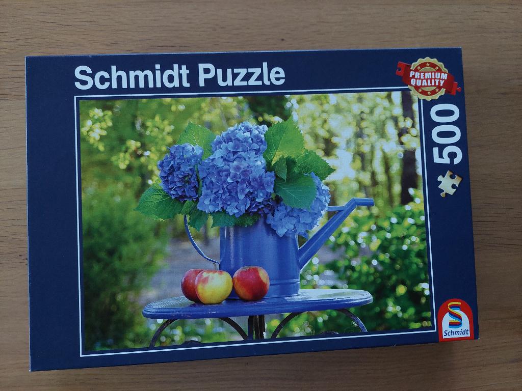 puzzel 500 st - Schmidt - hortensia, Hobby en Vrije tijd, Ophalen of Verzenden, 500 t/m 1500 stukjes, Zo goed als nieuw, Legpuzzel
