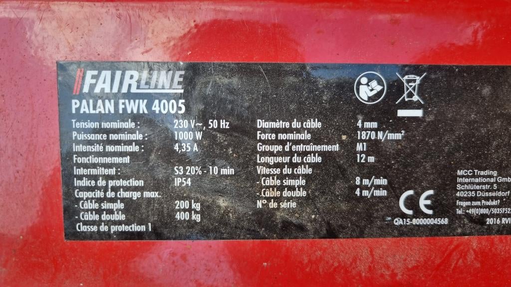 Elektrische lier / takel 400kg, Ophalen, Zo goed als nieuw, Elektrisch