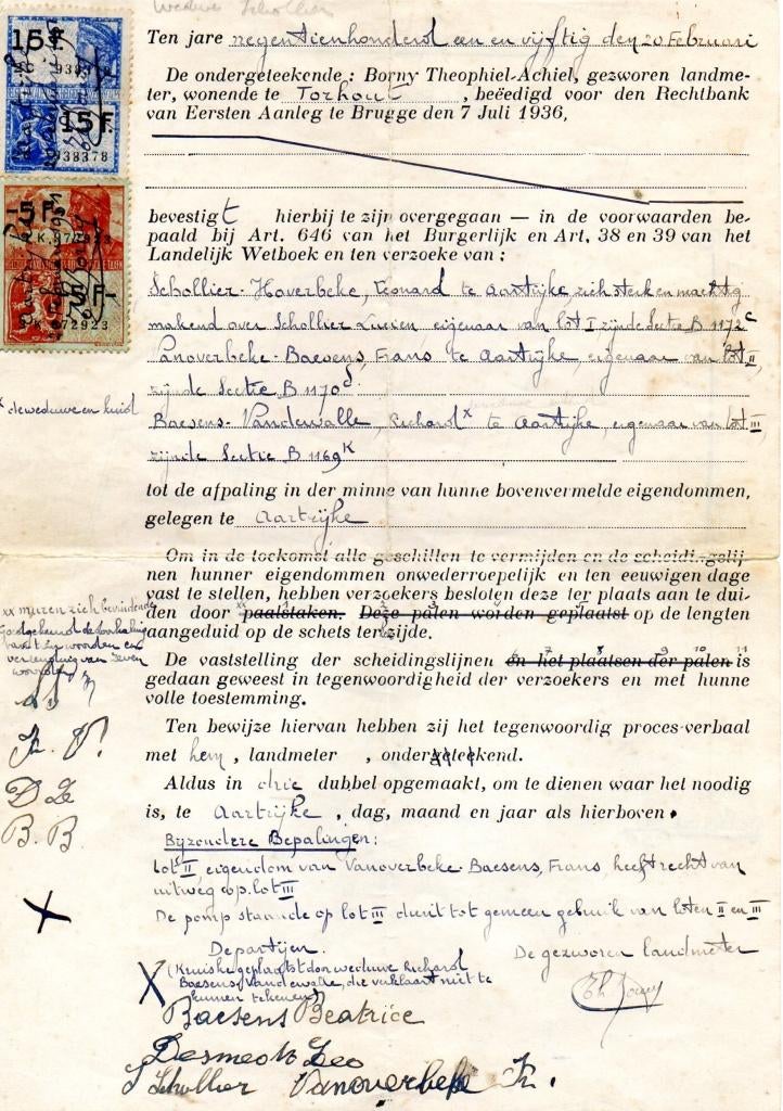 verslag landmeter Borny Aartrijke Zedelgem 20/02/1950, Ophalen of Verzenden