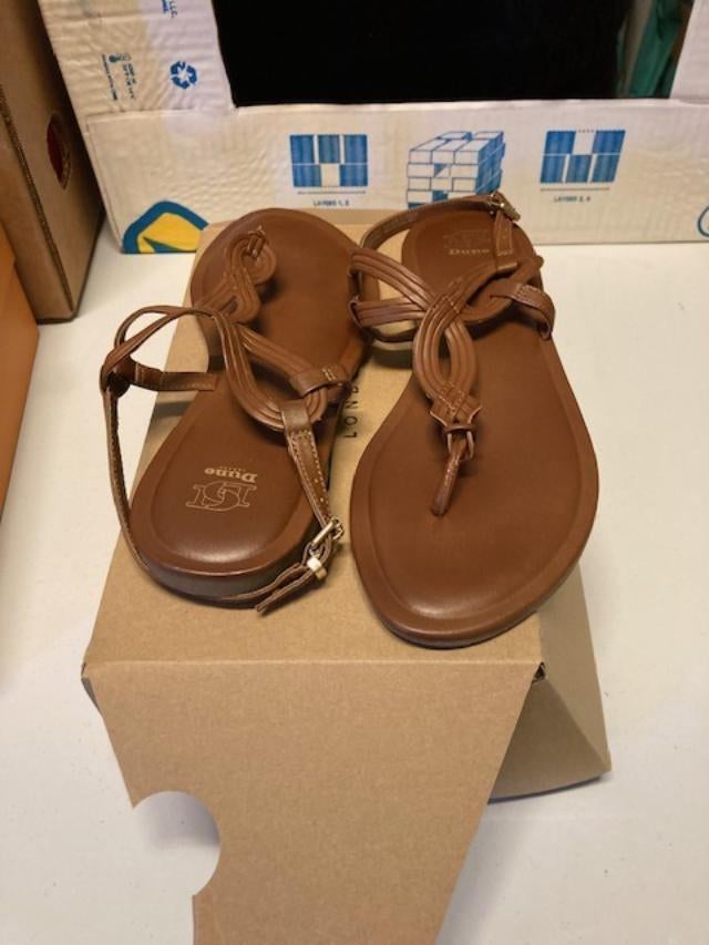 Bruine sandalen merk DUNE maat 39 als nieuw 1 uur gedragen, Ophalen, Bruin, DUNE, Sandalen of Muiltjes
