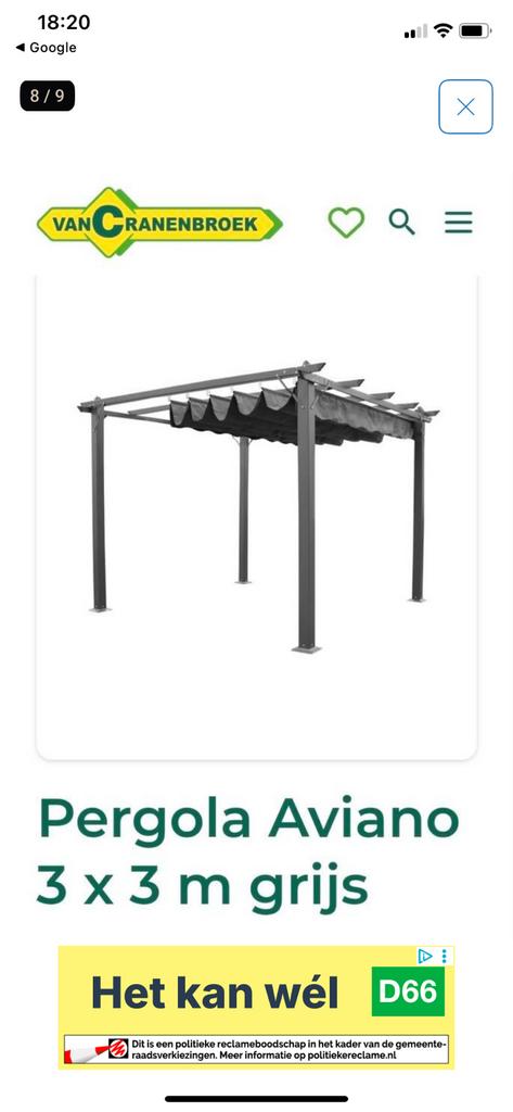 Pergola 3x3 van cranenbroek, Jardin & Terrasse, Verrières, Enlèvement, Utilisé, Pavillon de jardin