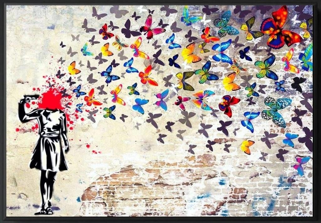 Banksy - Little Girl Shot Head Butterfly, Antiek en Kunst, Kunst | Schilderijen | Modern, Ophalen of Verzenden