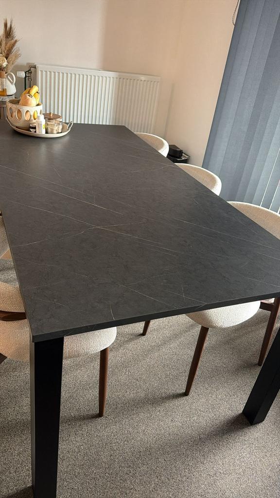 Eettafel marmerlook, Huis en Inrichting, Tafels | Eettafels, Ophalen, Zo goed als nieuw, Rechthoekig, Kunststof