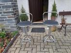 Lot de 2 tabourets de bar chromés avec assise noire, Maison & Meubles, Avec repose-pieds, 2 tabourets, Enlèvement, Utilisé