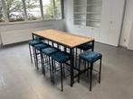 Prachtige hoge tafel in staal en hout met 10 krukjes, 200 cm of meer, 50 tot 100 cm, Zo goed als nieuw, Vijf personen of meer