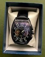 heren horloge . Frank Muller zwart staal met leren band ., Bijoux, Sacs & Beauté, Montres | Hommes, Autres marques, Enlèvement ou Envoi