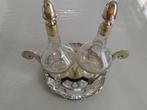 2 ANTIEKE KRISTALLEN KARAFFEN IN HOUDER + SCHAAL, Antiek en Kunst, Ophalen