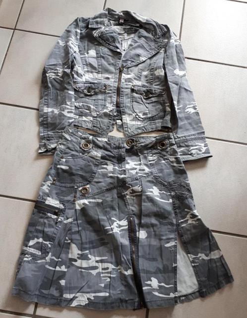 Coolcat - set rok + vest/jasje - grijze camouflageprint - M, Kleding | Dames, Jasjes, Kostuums en Pakken, Zo goed als nieuw, Jasje