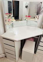 Coiffeuse blanche + tabouret, Maison & Meubles, Accessoires pour la Maison | Miroirs, Comme neuf, Enlèvement, 100 à 150 cm, 100 à 125 cm