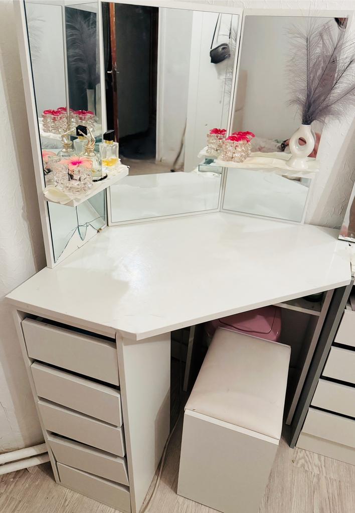 Coiffeuse blanche + tabouret, Huis en Inrichting, Woonaccessoires | Spiegels, Zo goed als nieuw, 100 tot 125 cm, 100 tot 150 cm