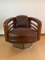 Prachtige lederen fauteil in Art Deco design met bijzettafel, Antiek en Kunst, Ophalen