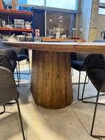 Ovale eettafel 240 cm + 6 grijze stoffen stoelen, Huis en Inrichting, Tafels | Eettafels, Ophalen, Gebruikt, 200 cm of meer, Vijf personen of meer