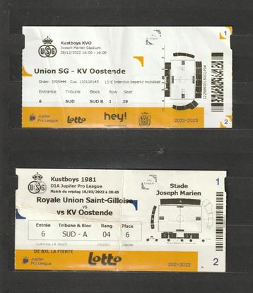Union - KV Oostende : 2 tickets différents (2022)