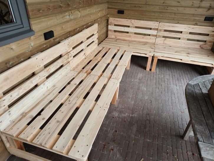 Lounge euro pallets zoals palletten zithoek hout palleten, Tuin en Terras, Tuinbanken, Zo goed als nieuw, Hout, Ophalen