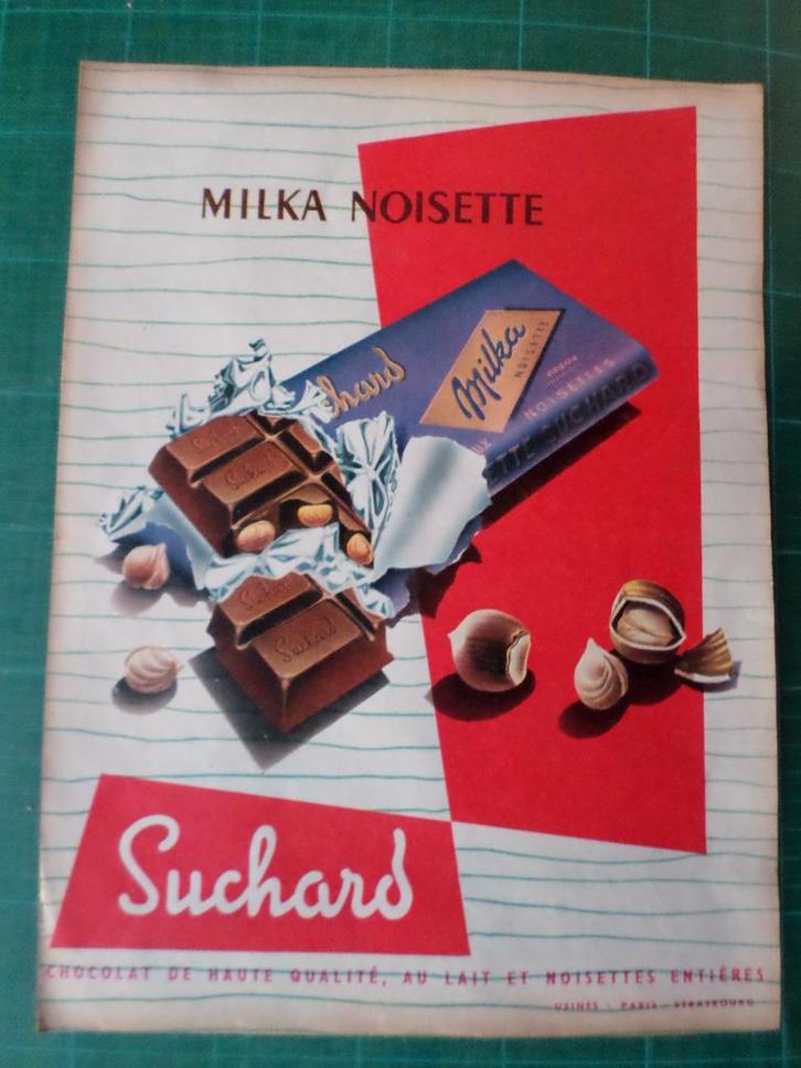 Suchard chocolat - publicité papier Milka - 1957, Verzamelen, Merken en Reclamevoorwerpen, Gebruikt, Overige typen, Ophalen of Verzenden