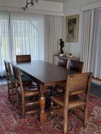 Massief eiken tafel met lederen stoelen (nieuwe staat), Comme neuf, Rectangulaire, 50 à 100 cm, Enlèvement
