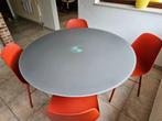 Eettafel in mat glas op 1 voet met 4 stoelen, Huis en Inrichting, Tafels | Eettafels, Ophalen, Gebruikt, Rond, Vier personen