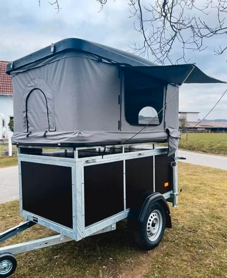 Nieuwe Bagagewagen-Daktent-Aanhanger huren vanaf 39,- Euro!, Caravanes & Camping, Tentes, jusqu'à 3, Neuf, Enlèvement