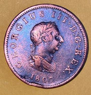 Half penny Kong George 3 van 1807 uit Groot Brittannië. beschikbaar voor biedingen