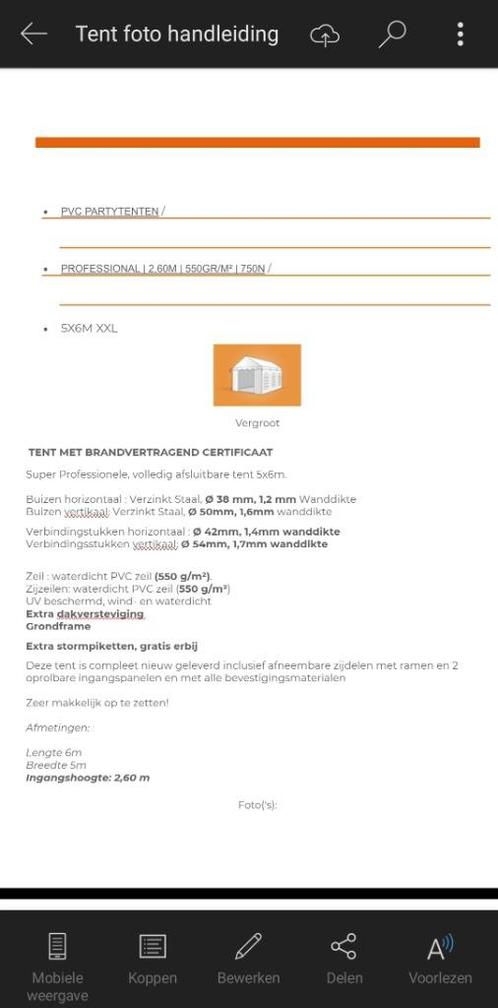 Witte pvc partytent professioneel, Tuin en Terras, Partytenten, Zo goed als nieuw, Partytent, 2 meter of meer, 5 tot 8 meter, 4 tot 6 meter