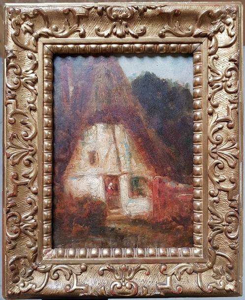 ZIEM - TAFEL BARBIZON 1850 - HUISJE IN HET BOS, Antiek en Kunst, Kunst | Schilderijen | Klassiek, Verzenden