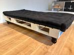 Pallet loungebank/sofa/bed eenpersoons op wielen met futon, Ophalen, 90 cm, Eenpersoons, Zo goed als nieuw