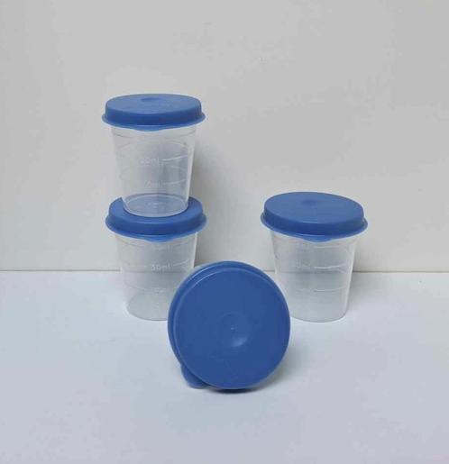 Tupperware « Mini Bekers » 60 ml x 4 - Blauw - Promo, Huis en Inrichting, Keuken | Tupperware, Nieuw, Bus of Trommel, Blauw, Wit