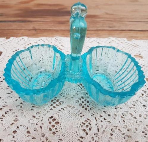 Oud turquoise peper en zout vaatjes, Antiek en Kunst, Antiek | Glaswerk en Kristal, Ophalen of Verzenden