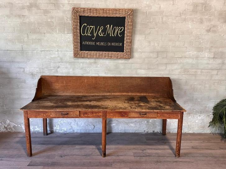 Antieke werktafel met 2 lades - 240 x 84 cm + 78 cm hoog, Antiek en Kunst, Antiek | Meubels | Tafels, Ophalen of Verzenden