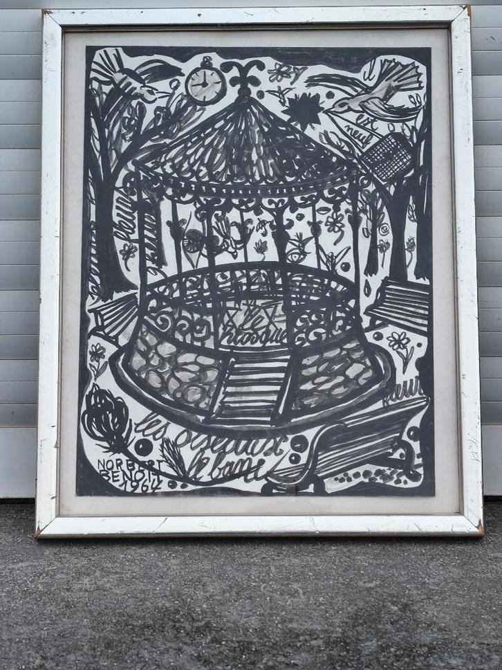 Dessin au feutre signe Norbert benoit 1964, Antiquités & Art, Art | Dessins & Photographie, Enlèvement ou Envoi
