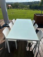 Table de jardin et 6 chaises blanches, Overige materialen, Gebruikt, Rechthoekig, Ophalen