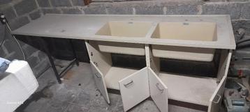 kast met wasbakken en werkblad (2x wasbak) pvc, Enlèvement
