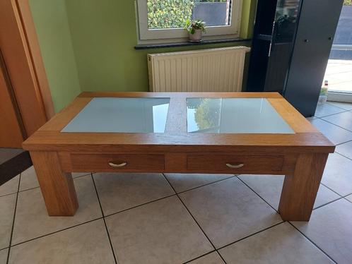 Salontafel en hoektafel (massief eik), Huis en Inrichting, Tafels | Salontafels, Zo goed als nieuw, Minder dan 50 cm, 50 tot 100 cm