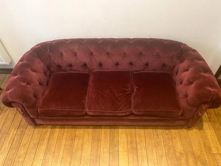 Zetel velvet vintage, Huis en Inrichting, Zetels | Zetels, Gebruikt, Rechte bank, Driepersoons, 200 tot 250 cm, 75 tot 100 cm