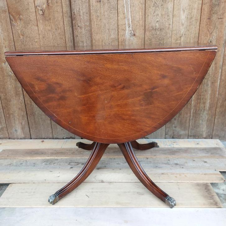 ANTIEKE OVALE OPKLAPBARE TAFEL IN NOTELAAR, Huis en Inrichting, Tafels | Sidetables, Gebruikt, 75 cm of meer, 100 tot 150 cm, Ovaal