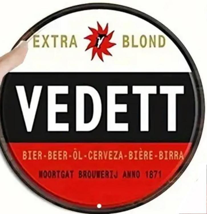 Reclamebord vintage Vedett rond - mancave poolhouse nieuw, Verzamelen, Merken en Reclamevoorwerpen, Nieuw, Reclamebord, Ophalen of Verzenden