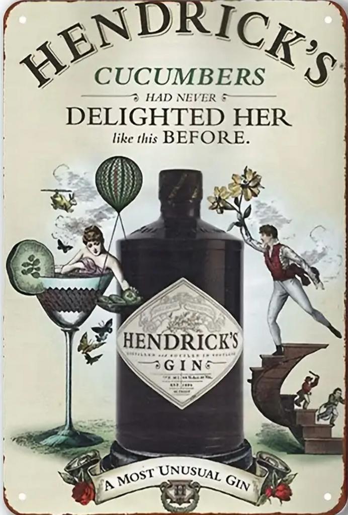 Reclamebord vintage Hendrick’s gin - mancave poolhouse nieuw, Verzamelen, Merken en Reclamevoorwerpen, Zo goed als nieuw, Reclamebord