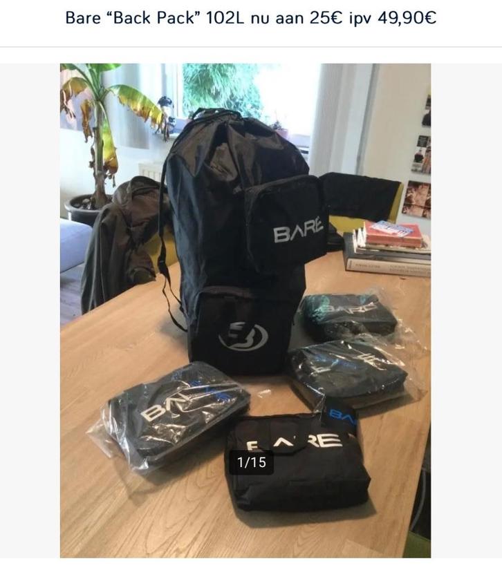 Bare “Back Pack” 102L promo 25€ ipv 49,90€ - Ecocheques, Watersport en Boten, Duiken, Nieuw, Overige typen, Ophalen of Verzenden