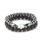 SALE: Set armbanden van lava en hematiet - maat naar wens, Met edelsteen, Verzenden, Zwart, Nieuw