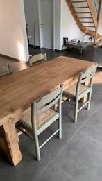 Grote eiken tafel met 4 stoelen , 2 meter lang op 79 breed, Huis en Inrichting, Ophalen, Gebruikt, Eikenhout, 200 cm of meer