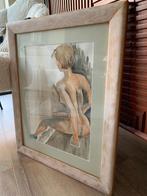 Zittend Naakte vrouw - Gesigneerd R.O. 2002 -Aquarel, Antiek en Kunst, Ophalen of Verzenden