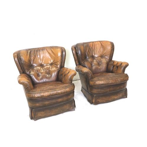 2x Chesterfield fauteuil jaren '60 '70 midcentury design, Huis en Inrichting, Barkrukken, Leer, Verzenden