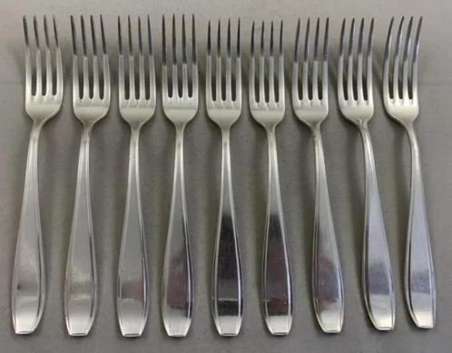 Sola 90 Pleet 1640 9x Verzilverde Dinervork Vork Vorken Set, Huis en Inrichting, Keuken | Bestek, Zo goed als nieuw, Verzenden