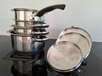 4 potten met 3 deksels en 1 pan, Ophalen, Inox, Gebruikt, Pannenset