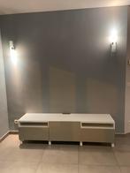 TV meubel BESTA Ikea wit/beige (+ glasplaat), Huis en Inrichting, Zo goed als nieuw, Ophalen