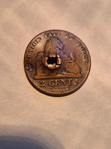 belgische munt 2 cent , anno 1870 , MET KOGELGAT beschikbaar voor biedingen