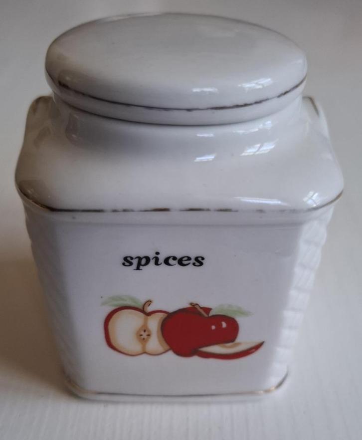 Vintage porseleinen kruiden potje, spices, appel afbeelding, Antiek en Kunst, Curiosa en Brocante, Ophalen of Verzenden