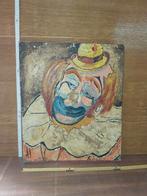 Uniek vintage clown schilderij op houten  plaat, Enlèvement ou Envoi